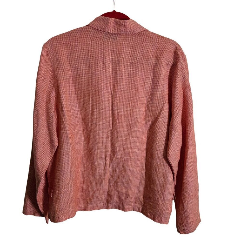 Willow Vintage 100% Linen Lagonlook Orange Mother Of Pearl Button Top Size M - Picture 2 of 6